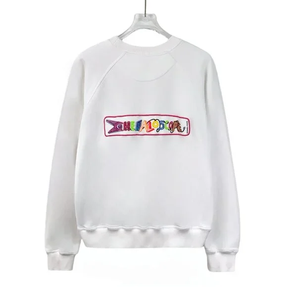 J19247 Hermes White graffiti letter embroidered cotton round neck long-sleeved s